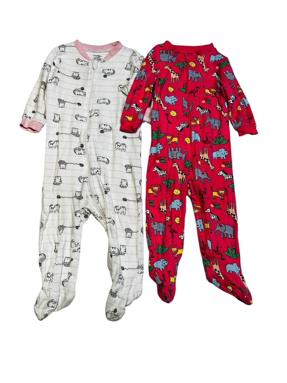 George‎ Kids Pajama Sleepers - White with Pink Trim & Red Animal Print
